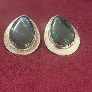 Large abalone shells & sterling silver earrings signed by Navajo artist